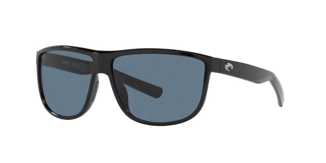 Costa Rincondo Shiny Black sunglasses with gray 580p lenses (quarter view)