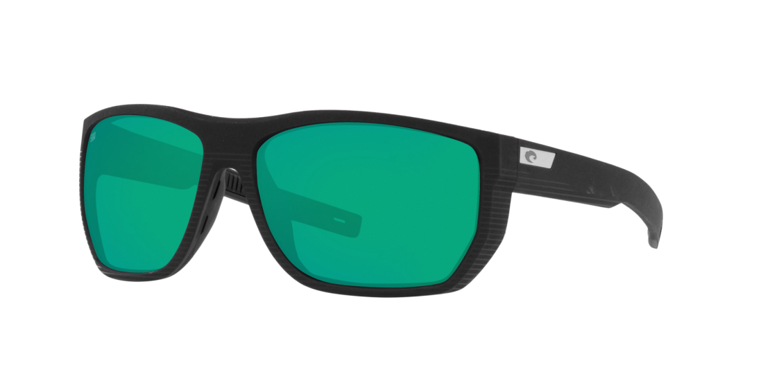 Costa Santiago Net Black sunglasses with green mirror 580g lenses (quarter view)