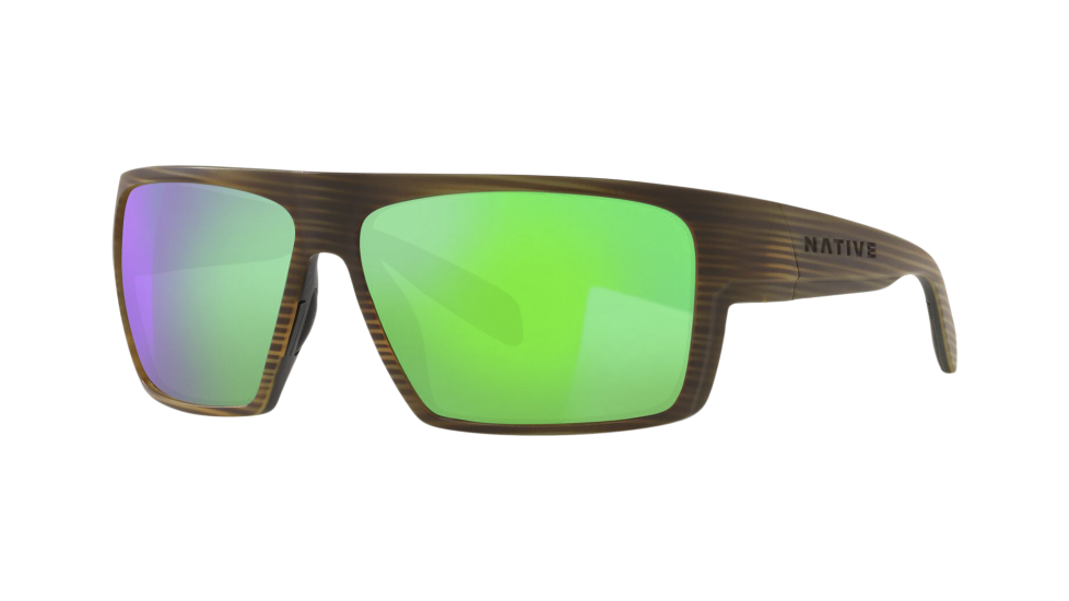 Native Eyewear Eldo Wood / Matte Black sunglasses with green reflex polarized lenses (quarter view)