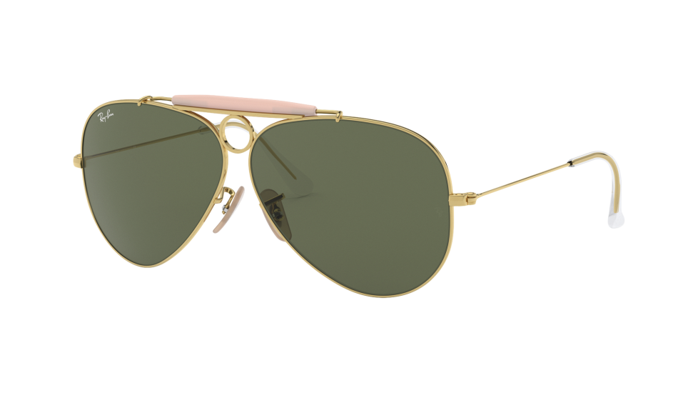 Ray-Ban RB3138 Shooter Arista 62 Eyesize sunglasses with crystal green lenses (quarter view)