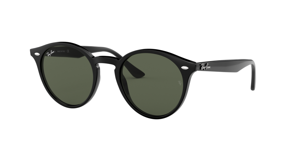 Ray-Ban RB2180 Black 51 Eyesize sunglasses with grey green lenses (quarter view)