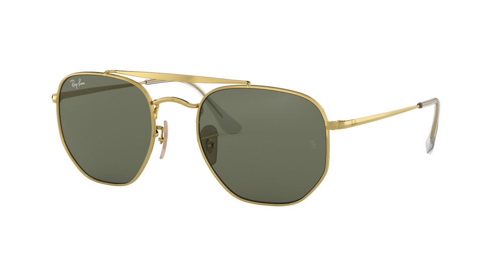 Ray-Ban RB3648 Marshal Gold 54 Eyesize sunglasses with green lenses (quarter view)