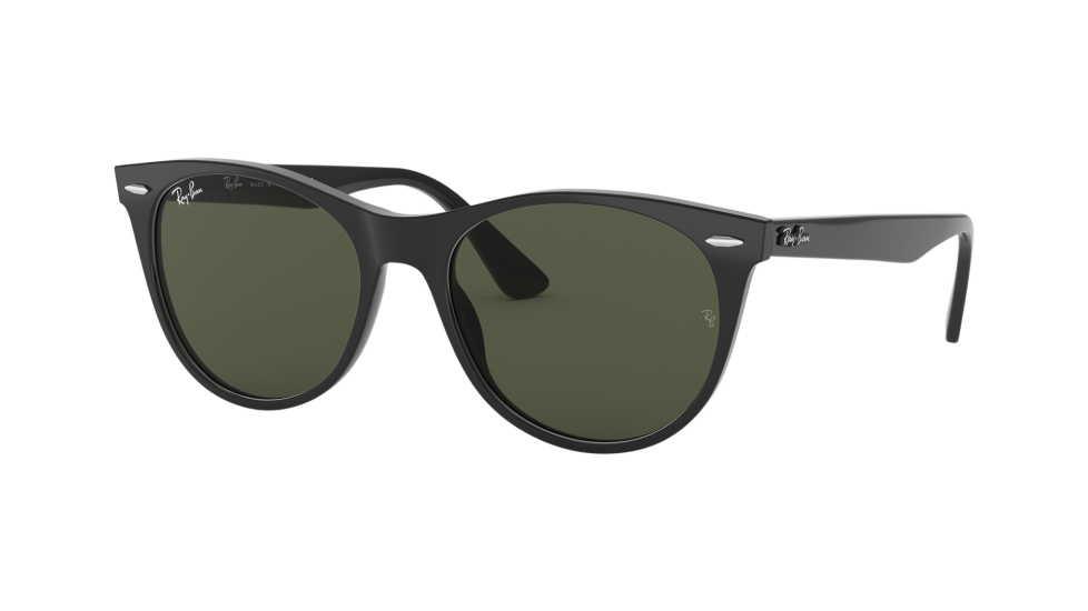 Ray-Ban RB2185 Wayfarer II Black 55 Eyesize sunglasses with green lenses (quarter view)