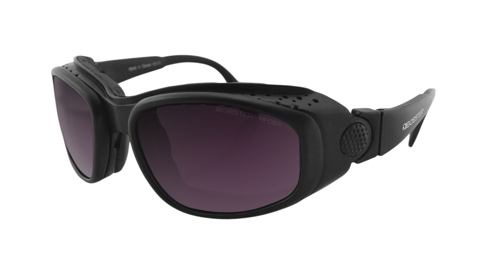 Bobster Sport & Street 3 Matte Black with clear / purple hd silver flash mirror lenses (quarter view)