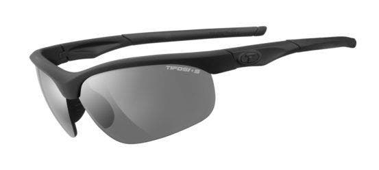 Tifosi Veloce Z87.1 Matte Black sunglasses with smoke/hc red/clear lenses (quarter view)