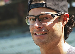 baseball player wearing presciption glasses