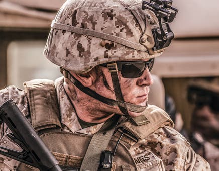 soldier wearing protective eyewear